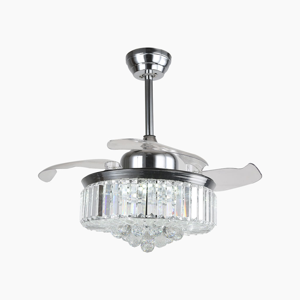 Ventilateur de plafond avec lumière Luxe cristal 3 pales chrome, 42''/36''
