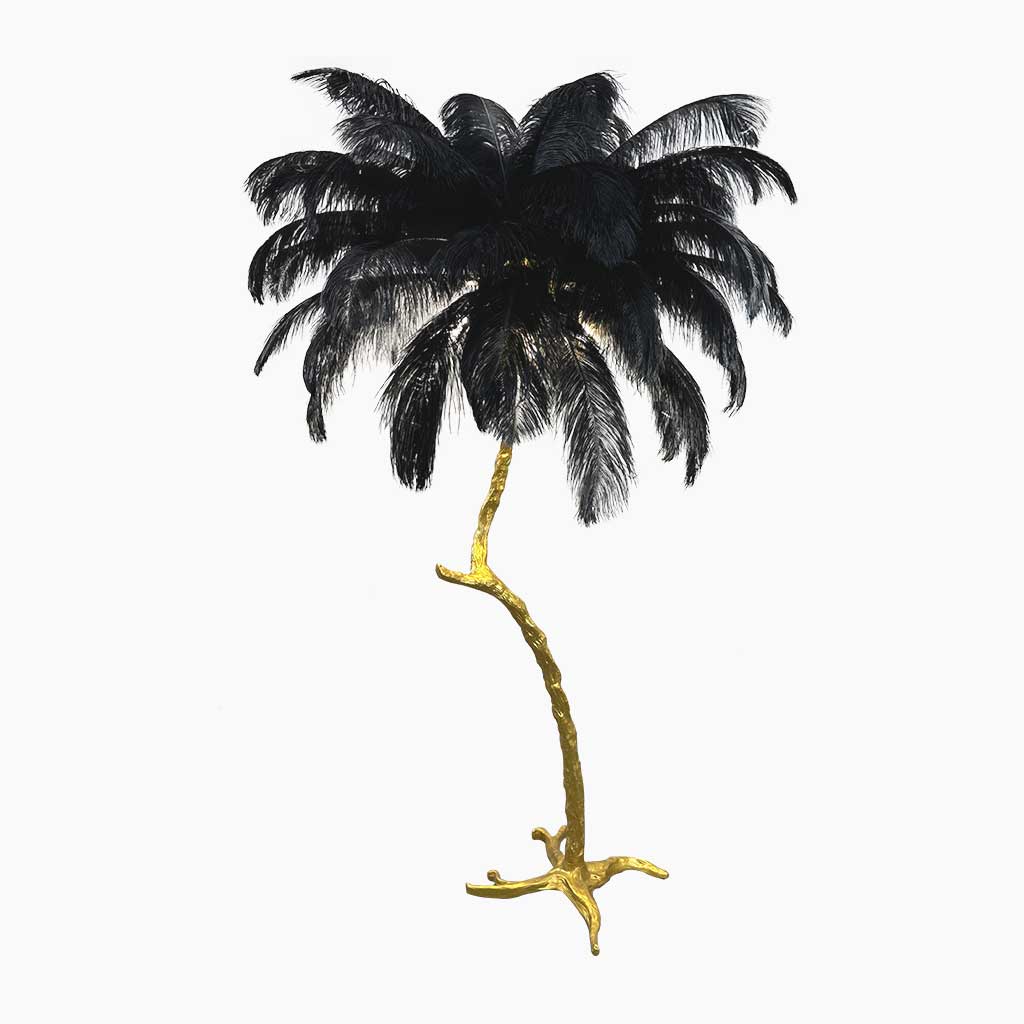 Lampe de sol en plumes d'autruche en forme d'arbre, résine