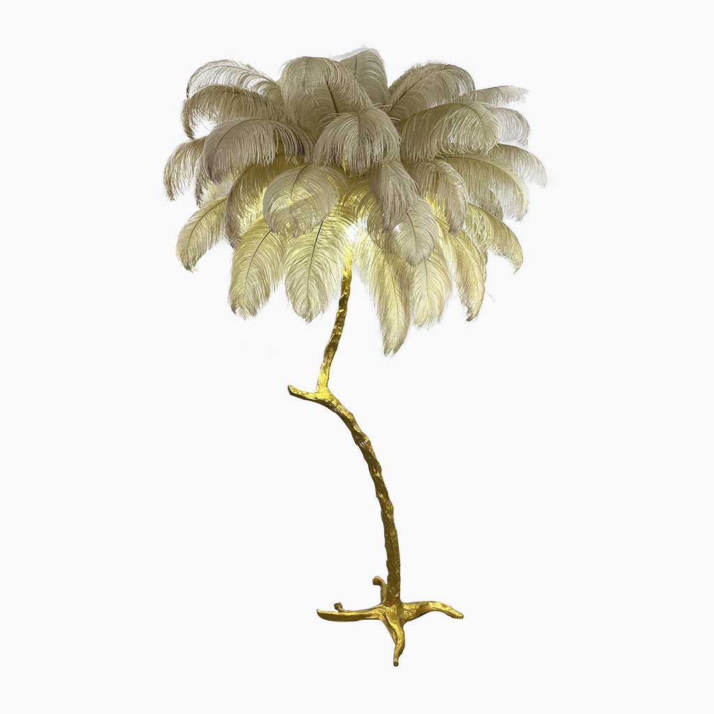 Lampe de sol en plumes d'autruche en forme d'arbre, résine