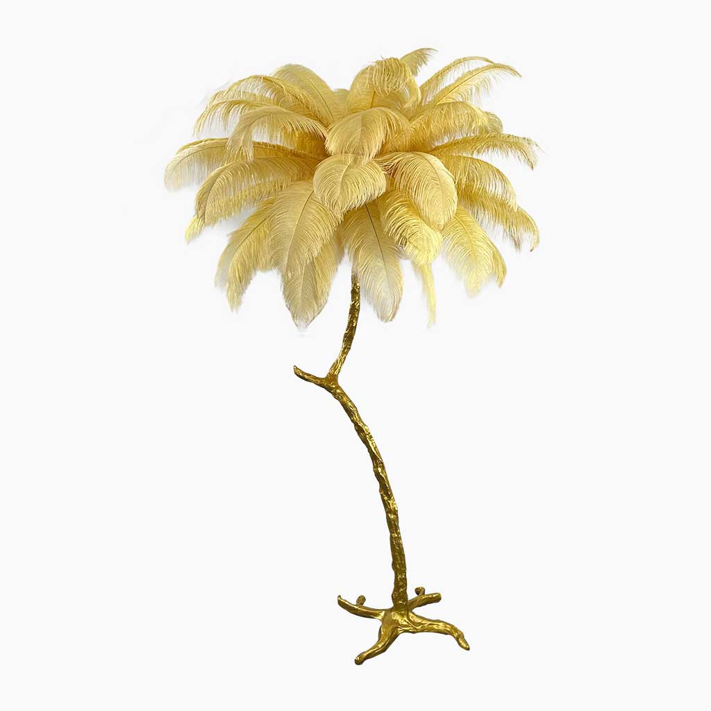 Lampe de sol en plumes d'autruche en forme d'arbre, résine