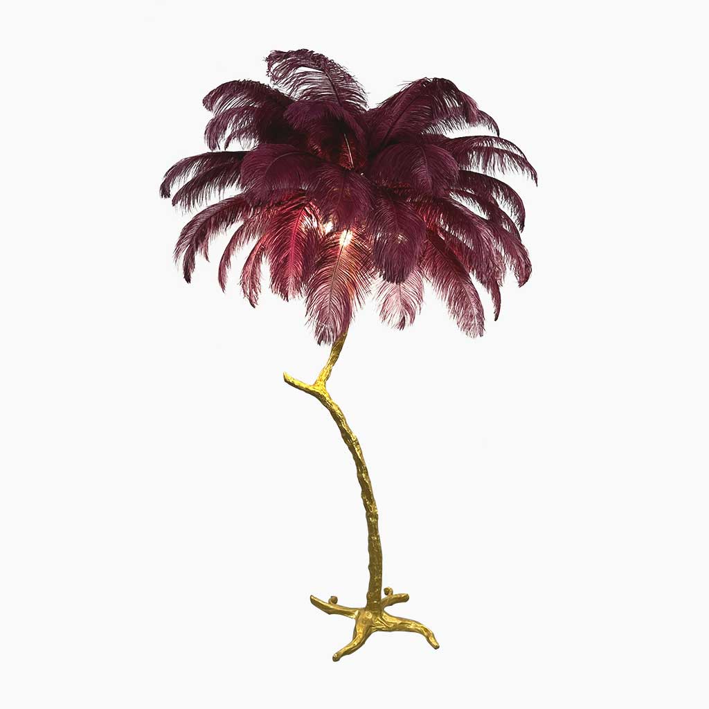 Lampe de sol en plumes d'autruche en forme d'arbre, résine