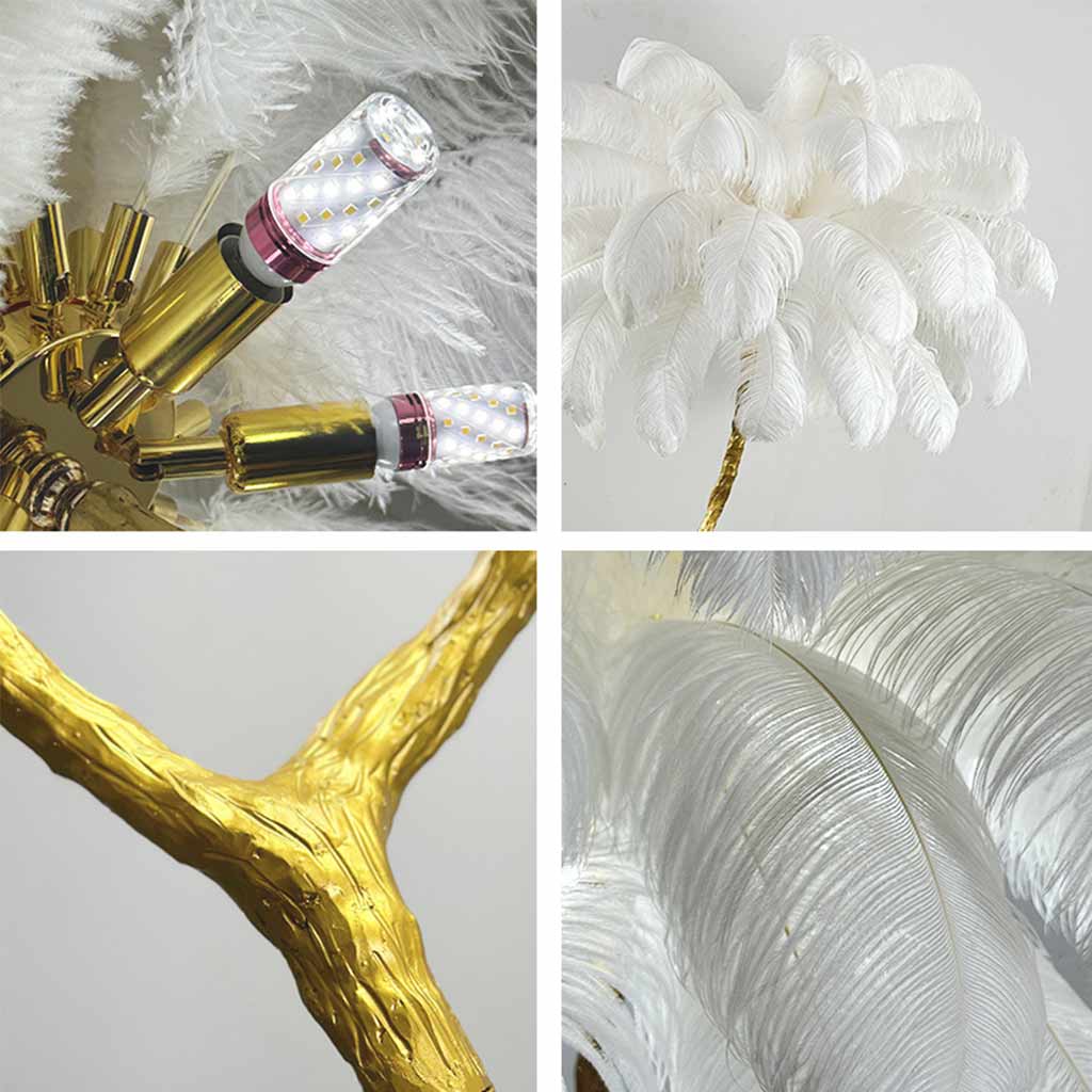 Lampe de sol en plumes d'autruche en forme d'arbre, résine