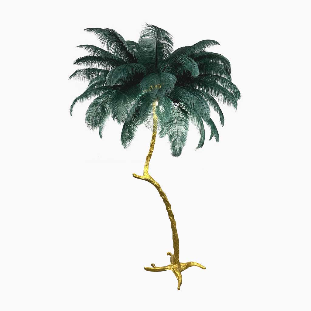 Lampe de sol en plumes d'autruche en forme d'arbre, résine