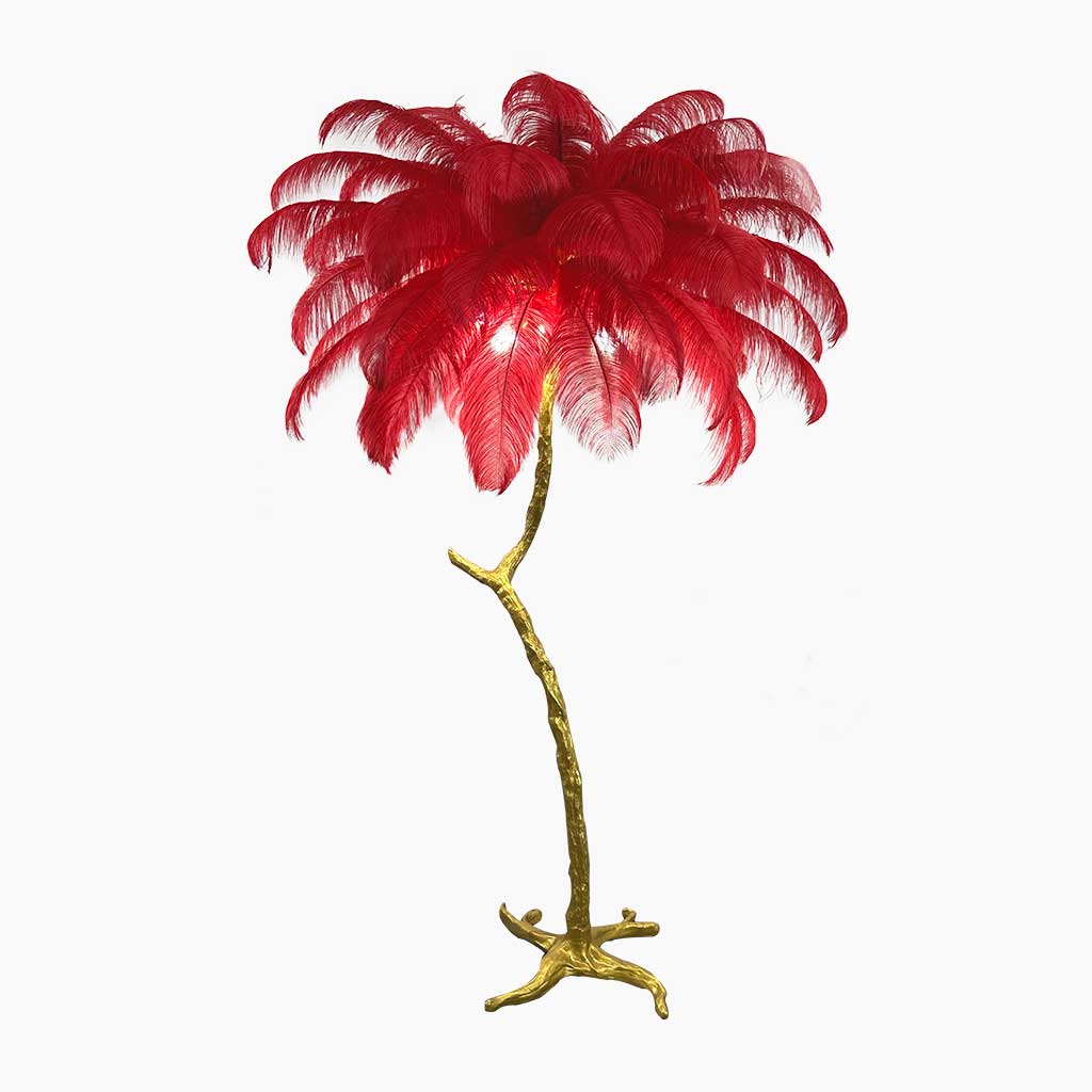 Lampe de sol en plumes d'autruche en forme d'arbre, résine
