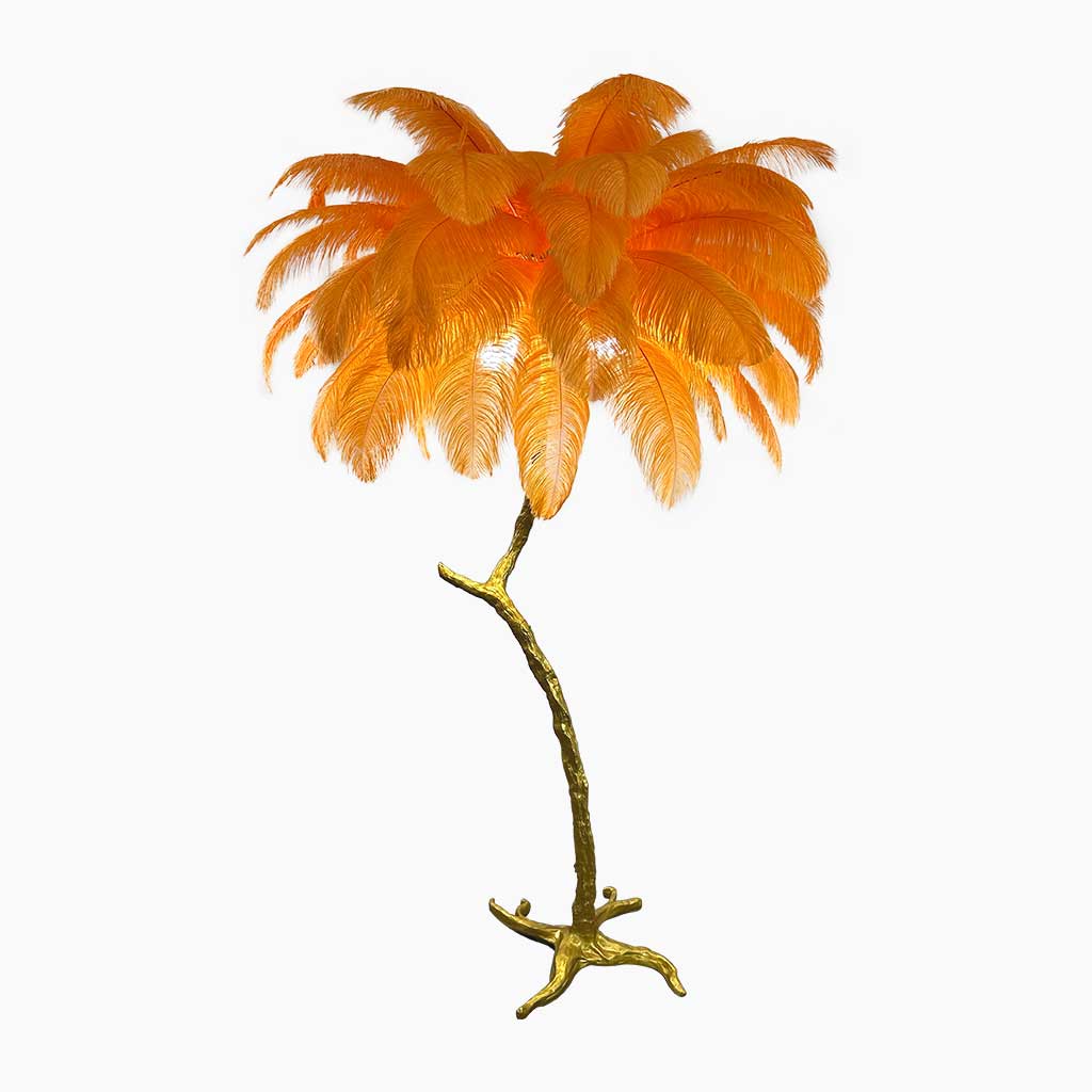 Lampe de sol en plumes d'autruche en forme d'arbre, résine