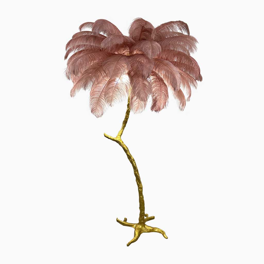 Lampe de sol en plumes d'autruche en forme d'arbre, résine