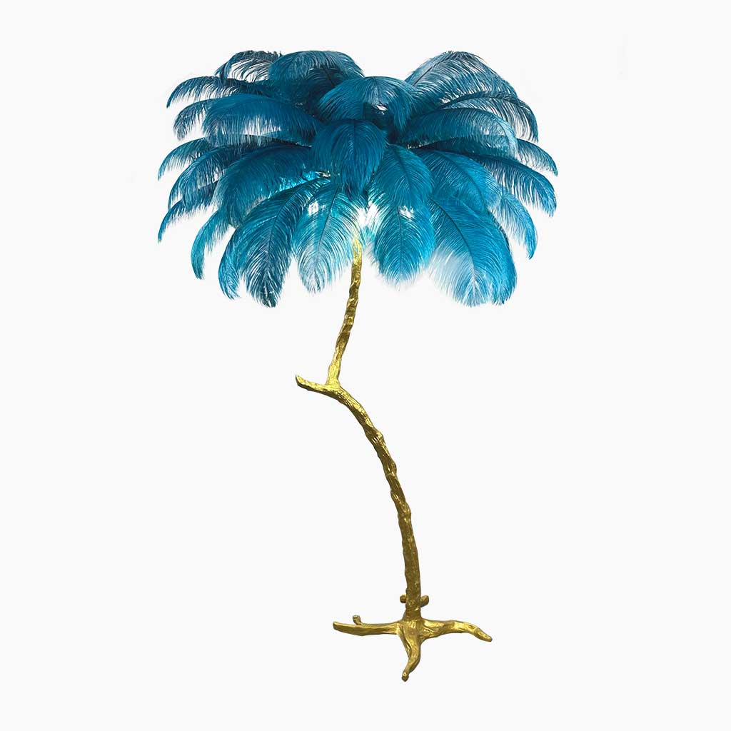 Lampe de sol en plumes d'autruche en forme d'arbre, résine