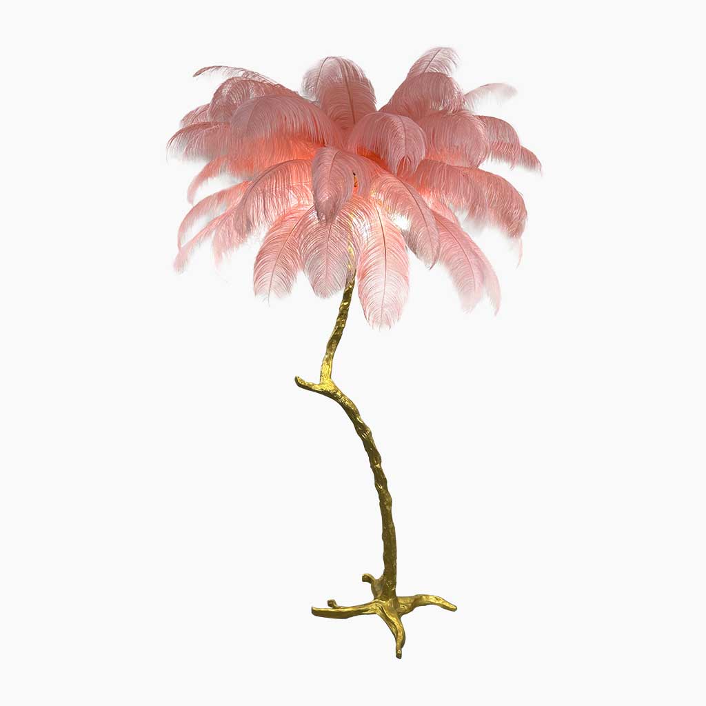 Lampe de sol en plumes d'autruche en forme d'arbre, résine