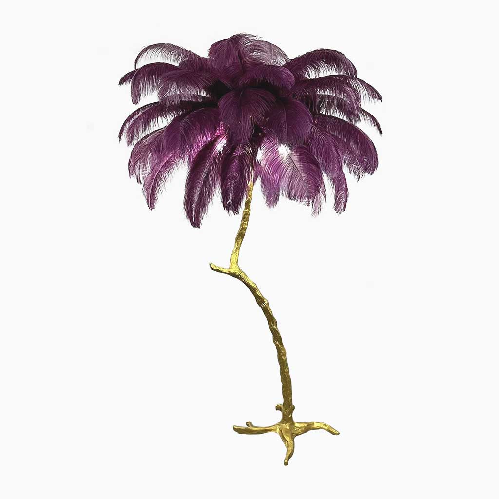 Lampe de sol en plumes d'autruche en forme d'arbre, résine