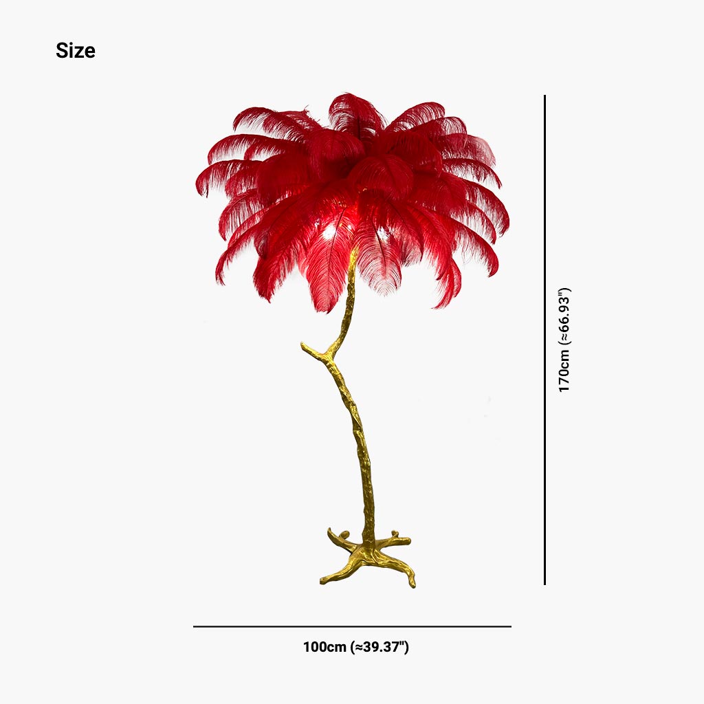 Lampe de sol en plumes d'autruche en forme d'arbre, résine