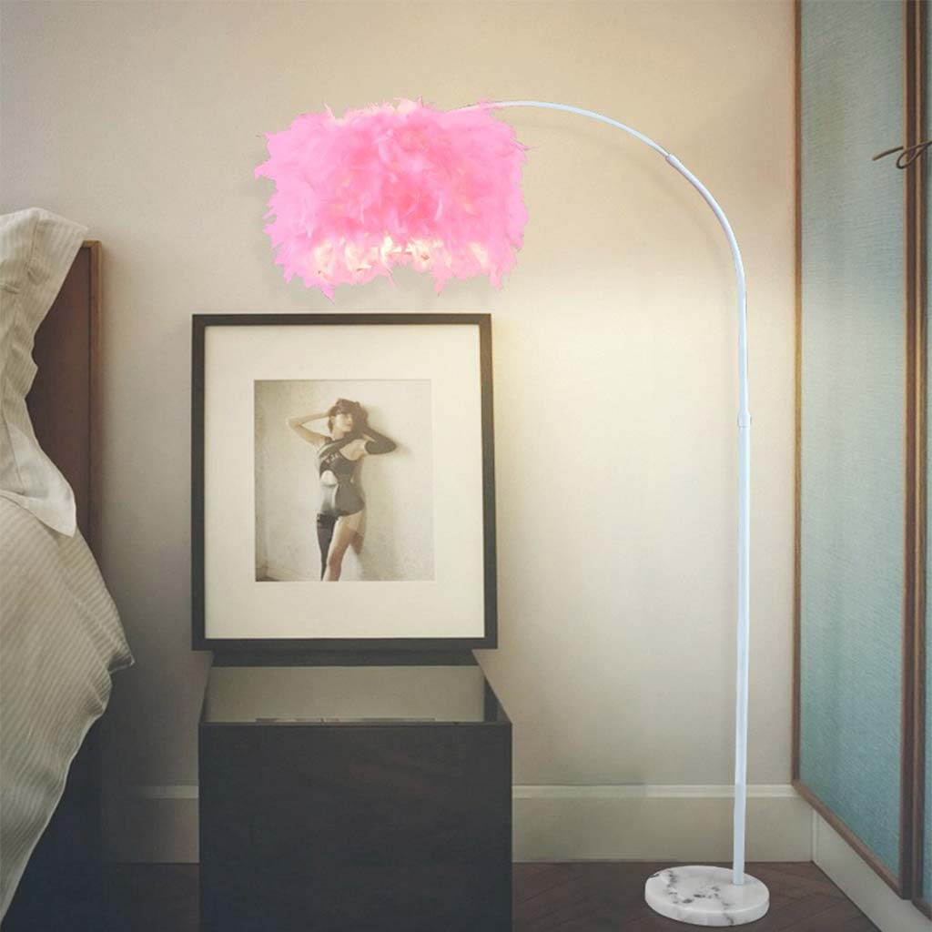 Lampe sur pied Fluffy Fairy avec bras courbé, blanc/rose