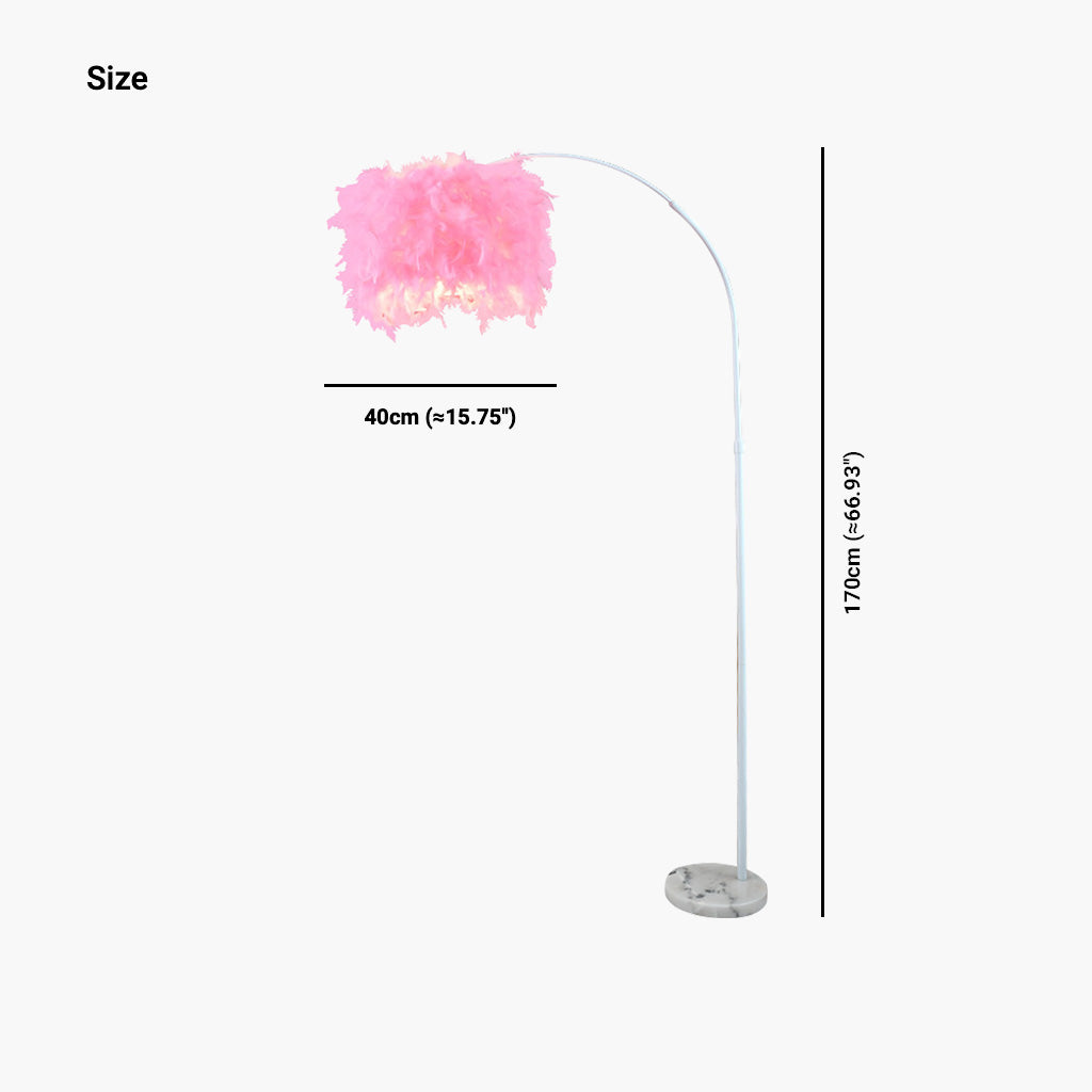 Lampe sur pied Fluffy Fairy avec bras courbé, blanc/rose