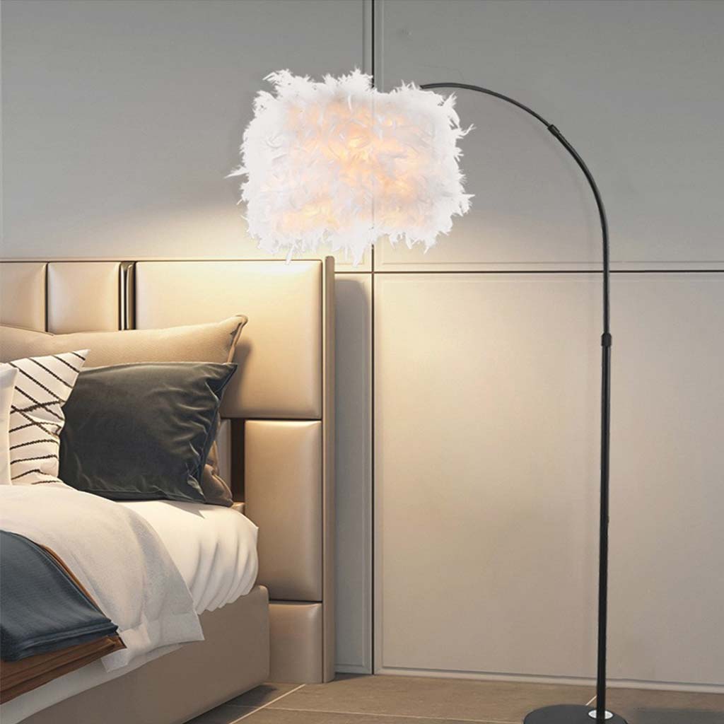 Lampe sur pied Fluffy Fairy avec bras courbé, blanc/rose