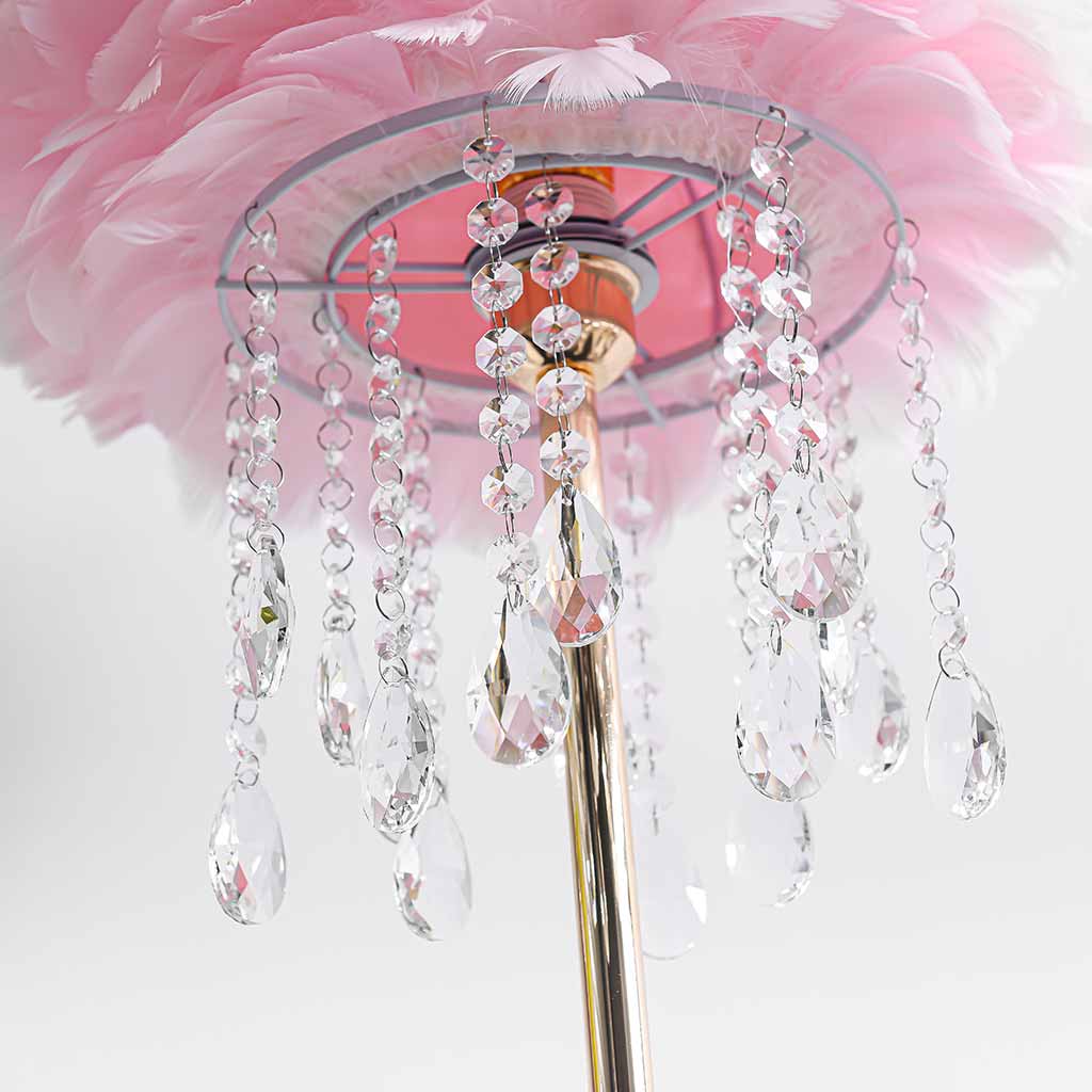 Lampadaire en plumes avec pompons en cristal, élégant, 3 couleurs