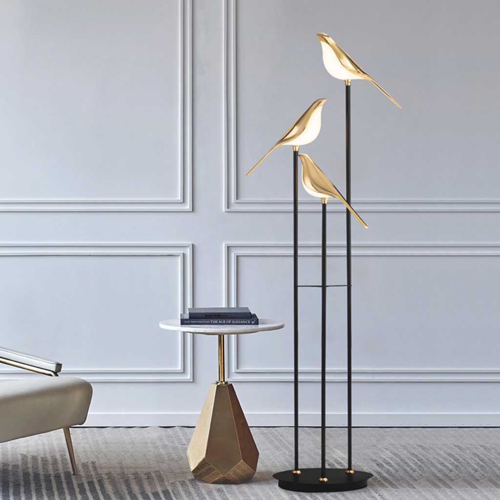Lampe sur pied Nordic Unique Acrylique Oiseau avec Finition Noire & Dorée