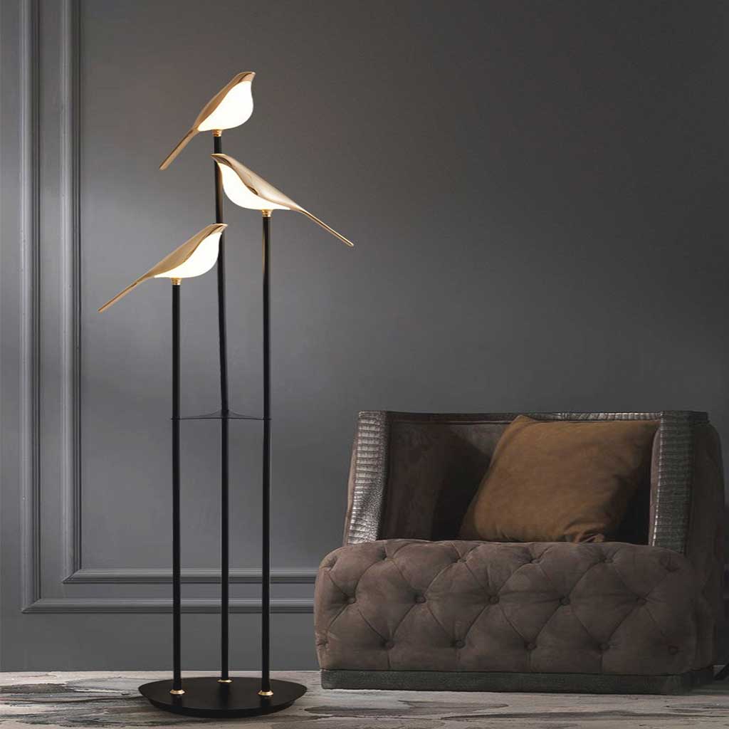 Lampe sur pied Nordic Unique Acrylique Oiseau avec Finition Noire & Dorée