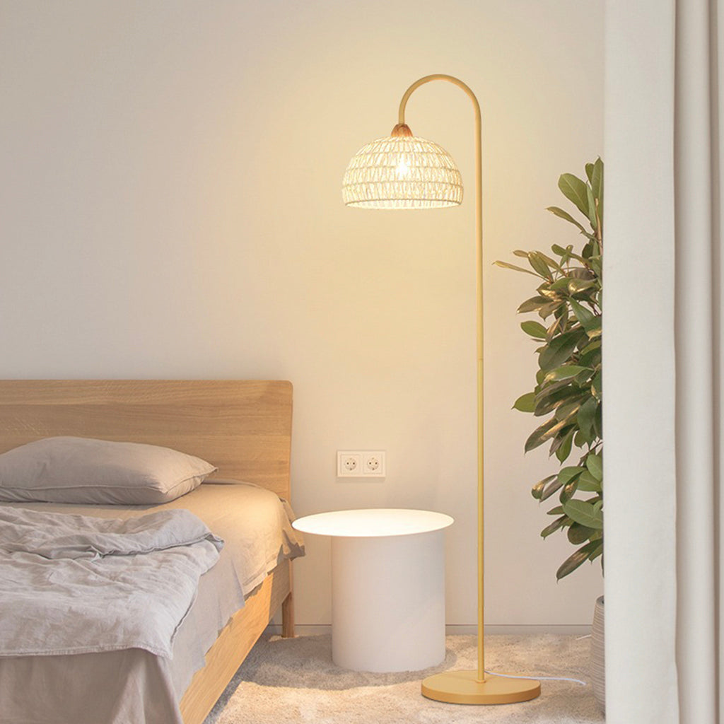 Lampe sur pied Environnement Crème Rotin Courbé, Beige