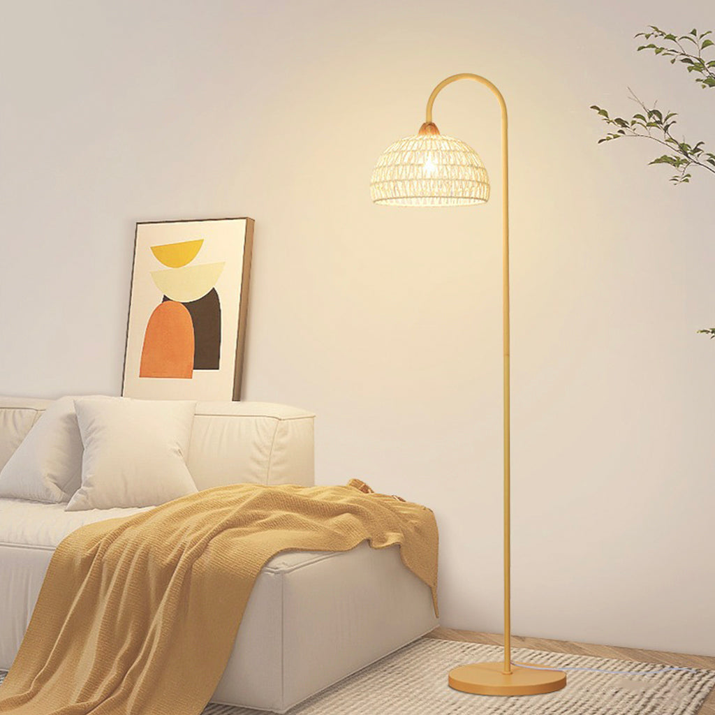 Lampe sur pied Environnement Crème Rotin Courbé, Beige
