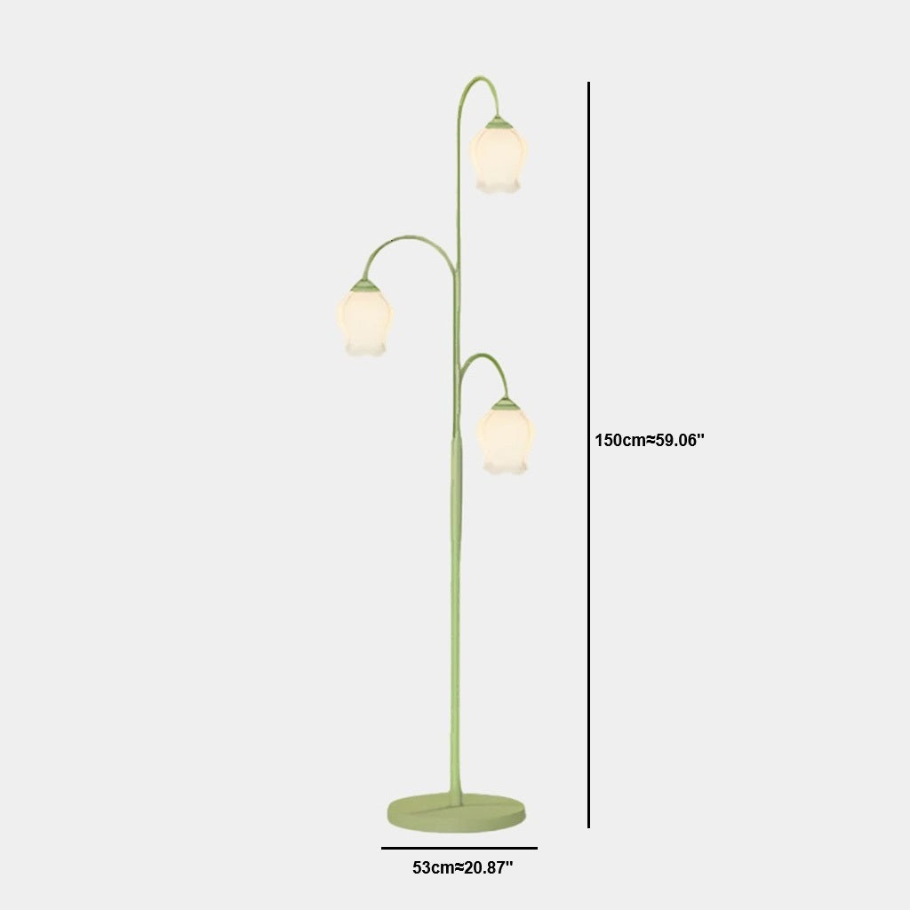 Lampe sur pied en verre crème fleur de lys intérieure, verte
