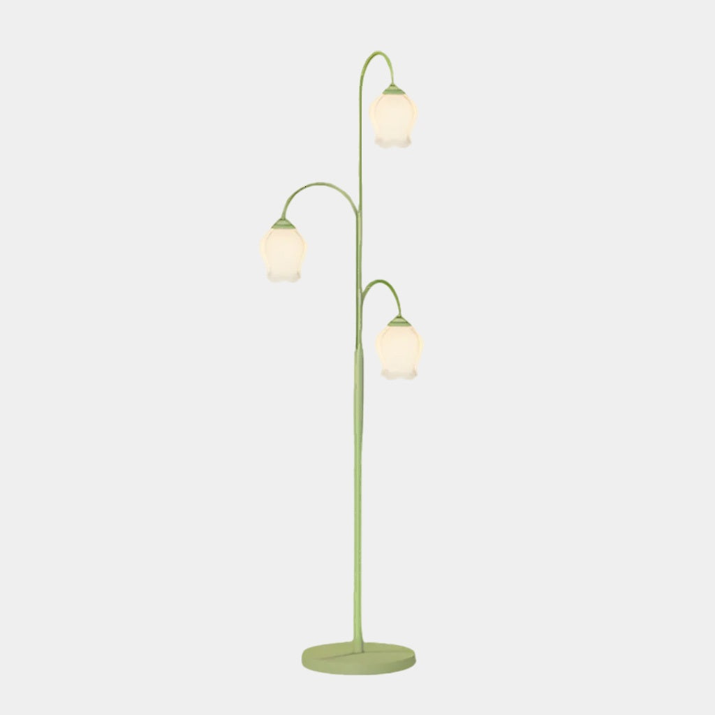 Lampe sur pied en verre crème fleur de lys intérieure, verte