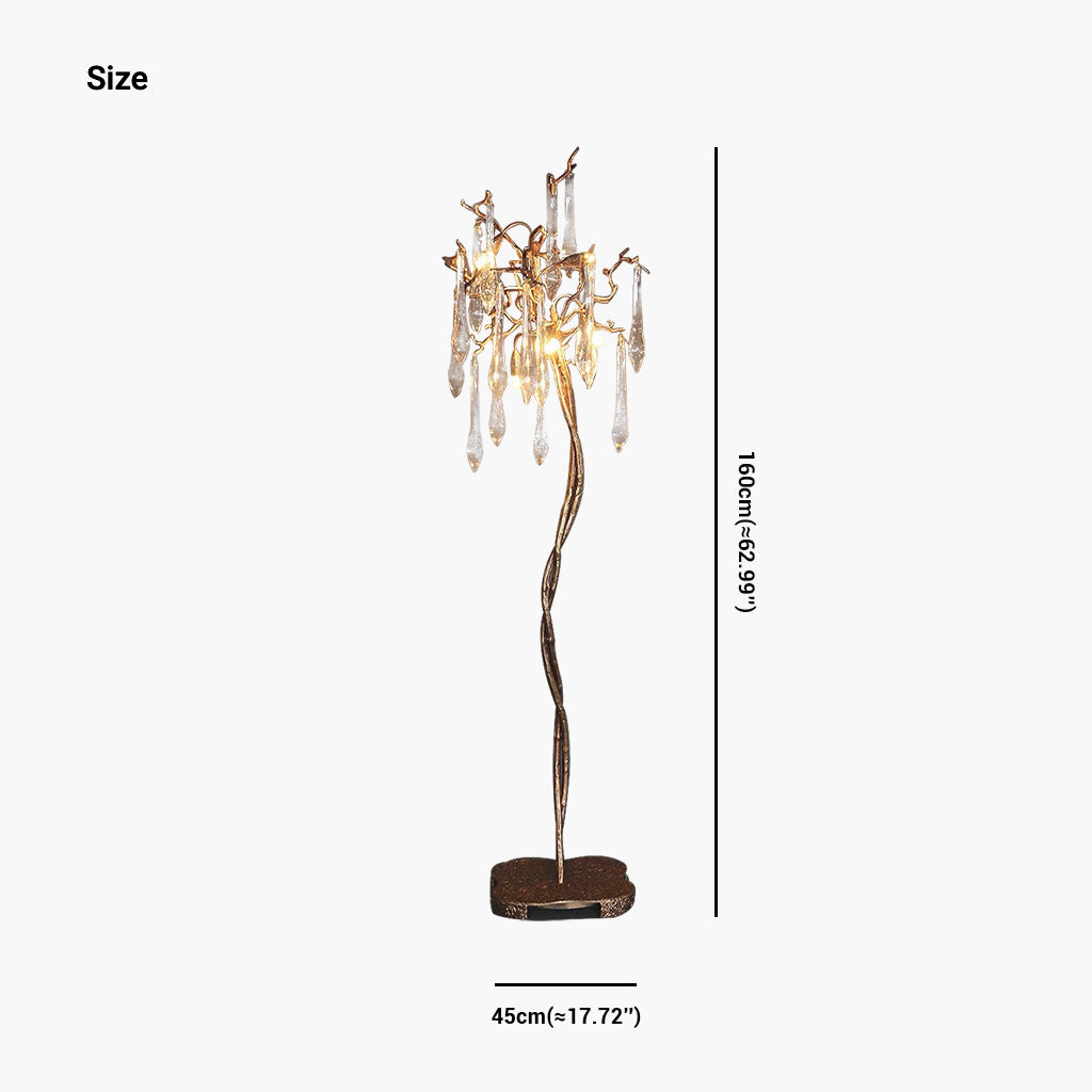 Lampadaire Luxe goutte en cristal, laiton, or