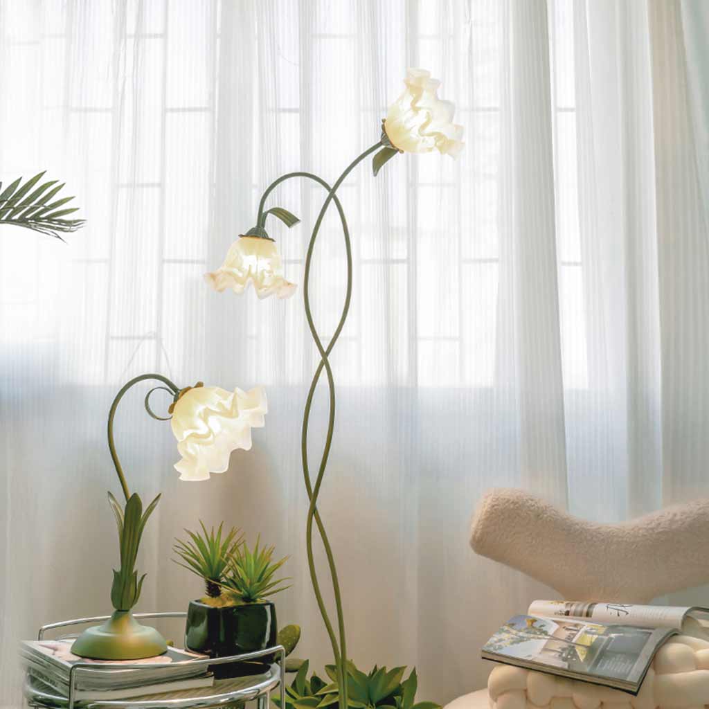 Lampe sur pied Fleur en verre décorative en spirale verte Muguet