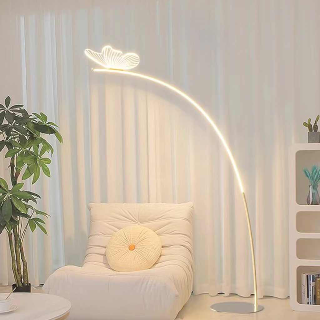 Lampadaire élégant en arc acrylique papillon-LED, or