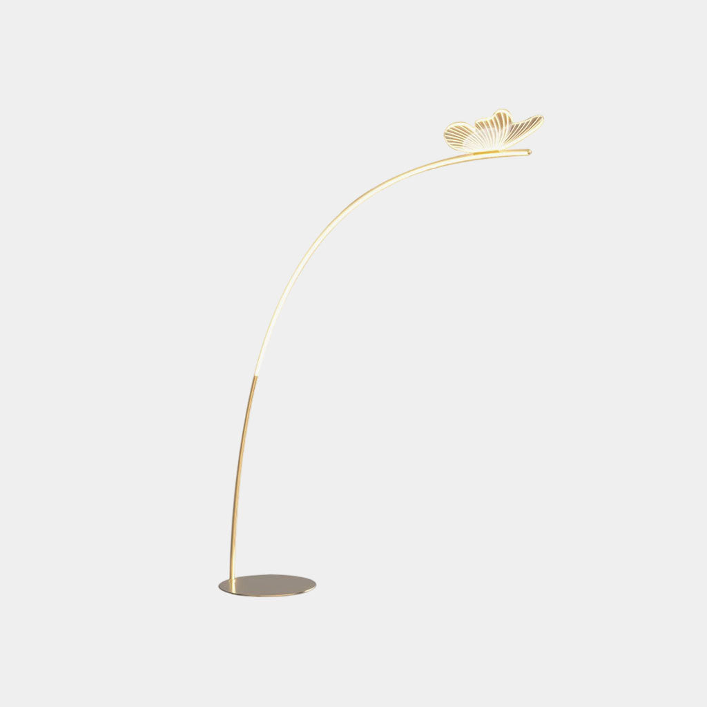 Lampadaire élégant en arc acrylique papillon-LED, or