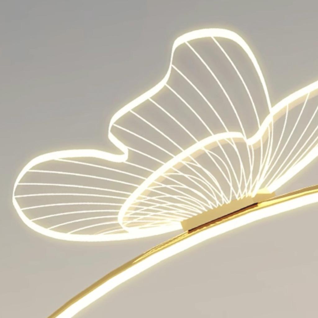 Lampadaire élégant en arc acrylique papillon-LED, or