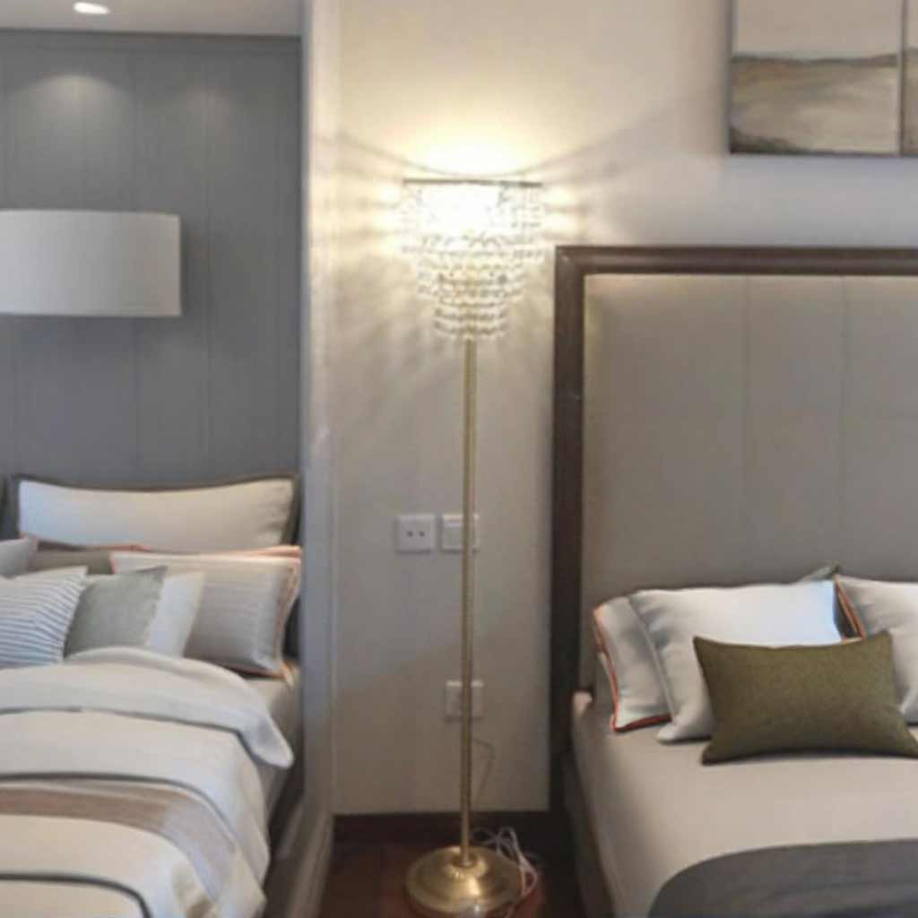 Lampadaire luxe français en laiton cristal rond 3 couches