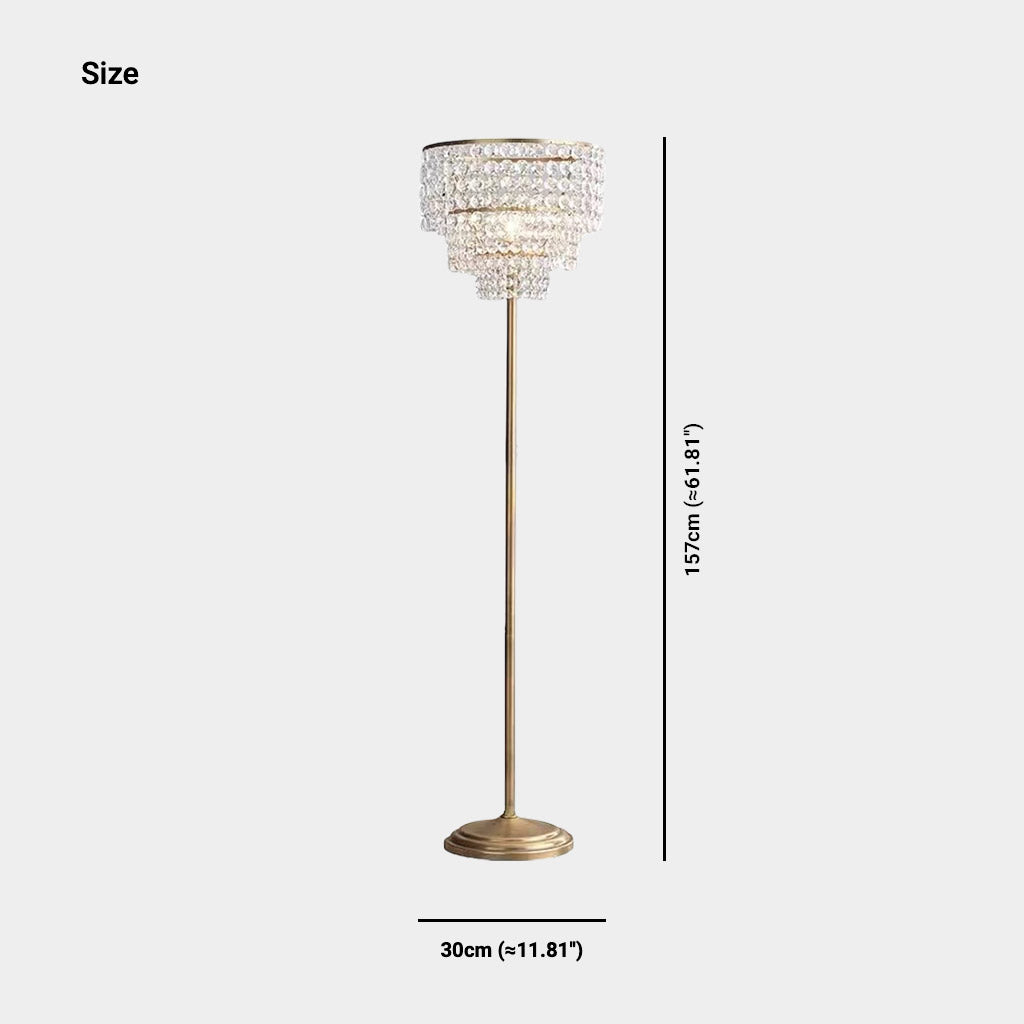 Lampadaire luxe français en laiton cristal rond 3 couches