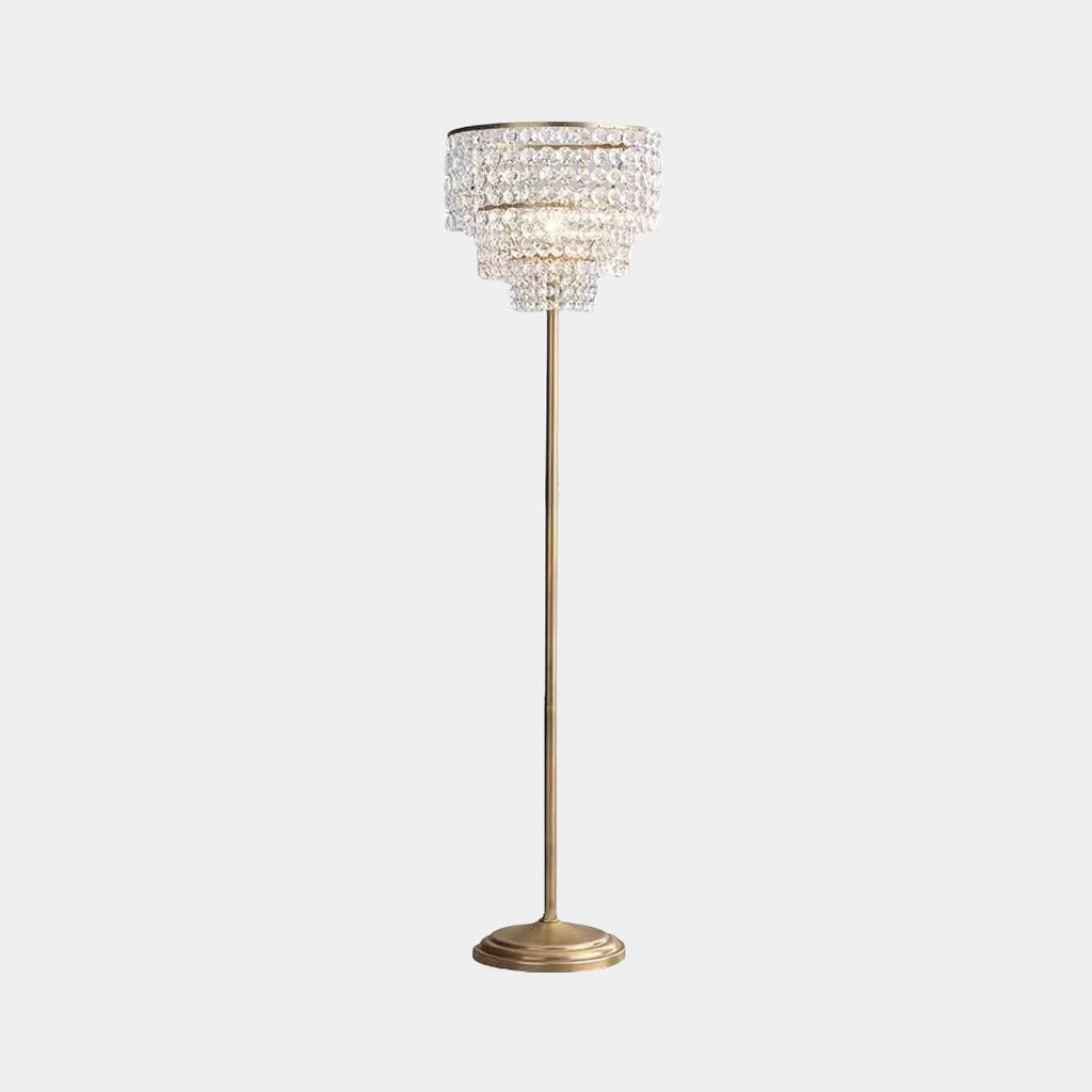 Lampadaire luxe français en laiton cristal rond 3 couches