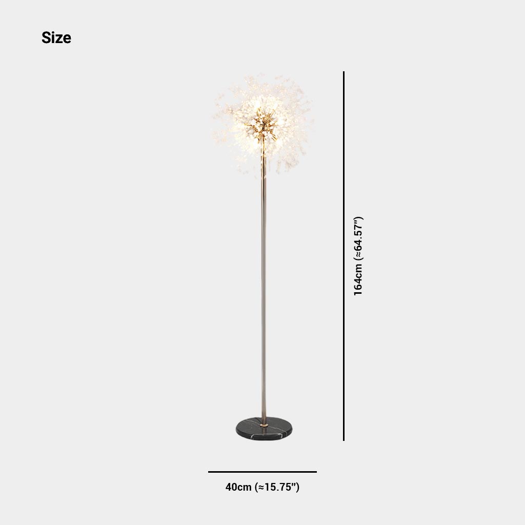 Lampadaire magnifique en cristal Pissenlit, or / argent
