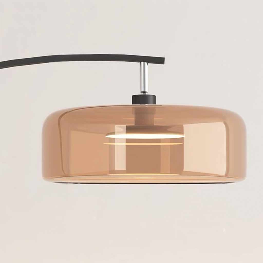 Lampe sur pied italienne longue avec abat-jour en verre courbé