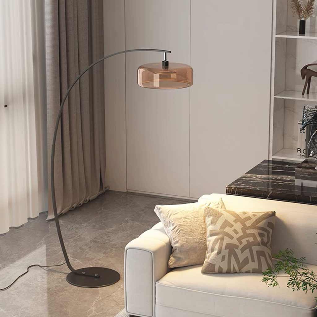 Lampe sur pied italienne longue avec abat-jour en verre courbé
