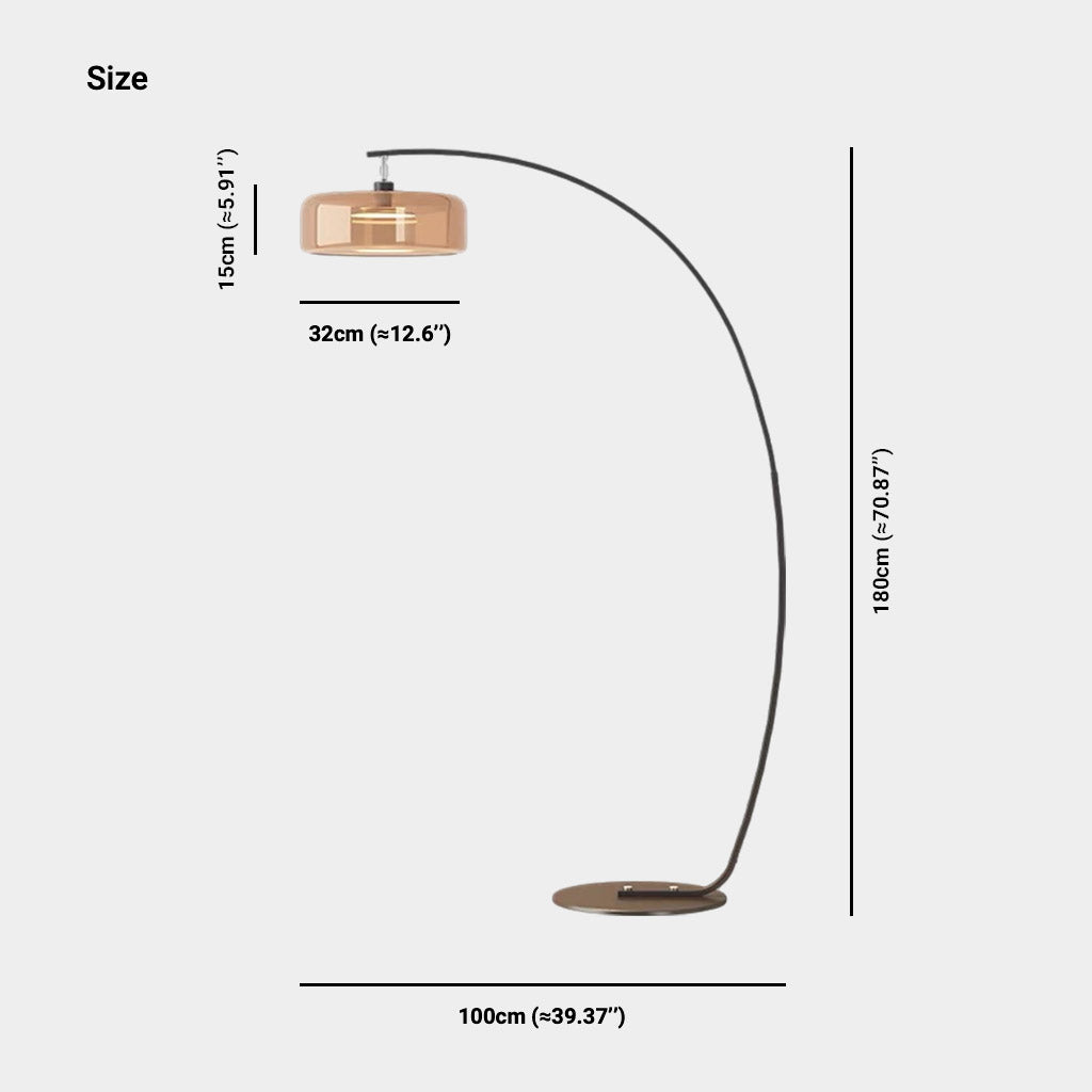 Lampe sur pied italienne longue avec abat-jour en verre courbé
