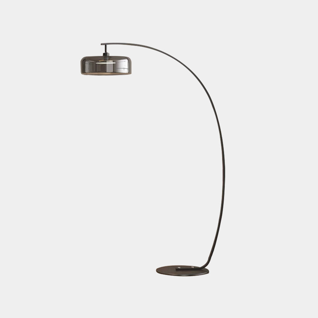 Lampe sur pied italienne longue avec abat-jour en verre courbé