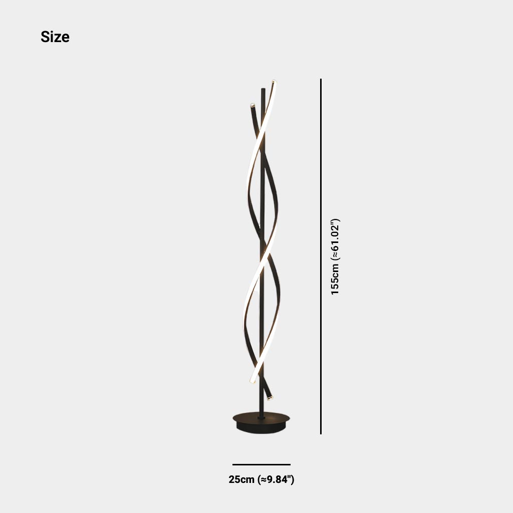 Lampe sur pied LED en spirale minimaliste, noir / blanc