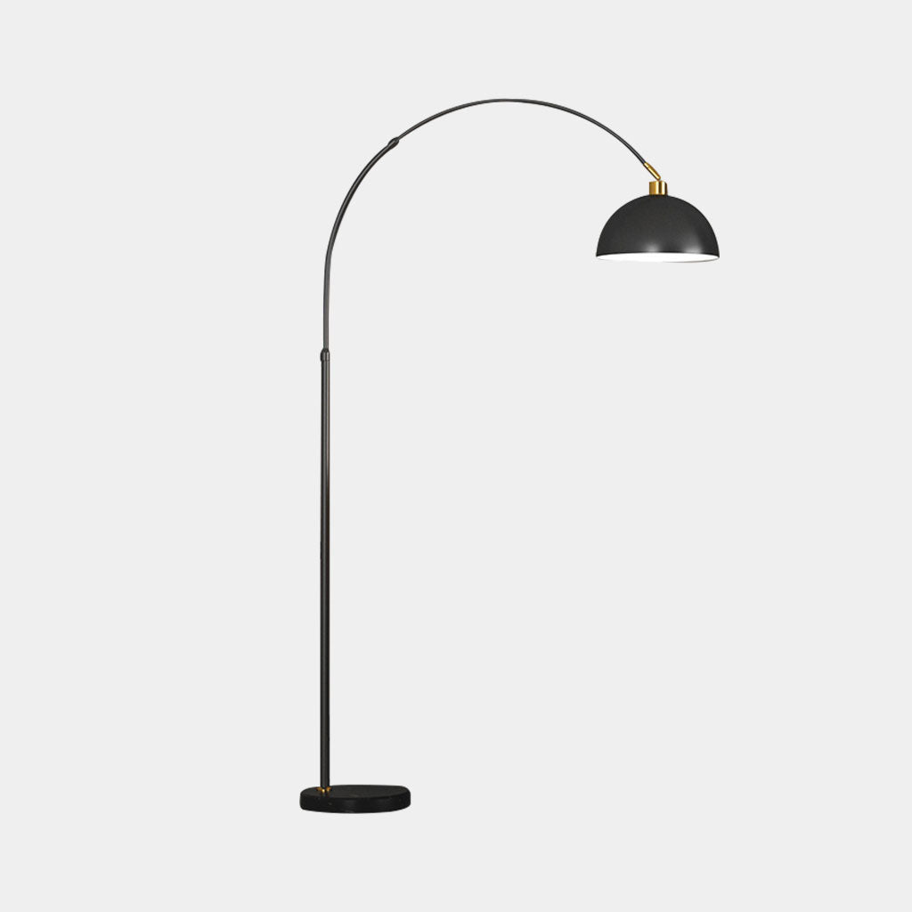 Lampadaire moderne en arc avec dôme de pêche, noir / or