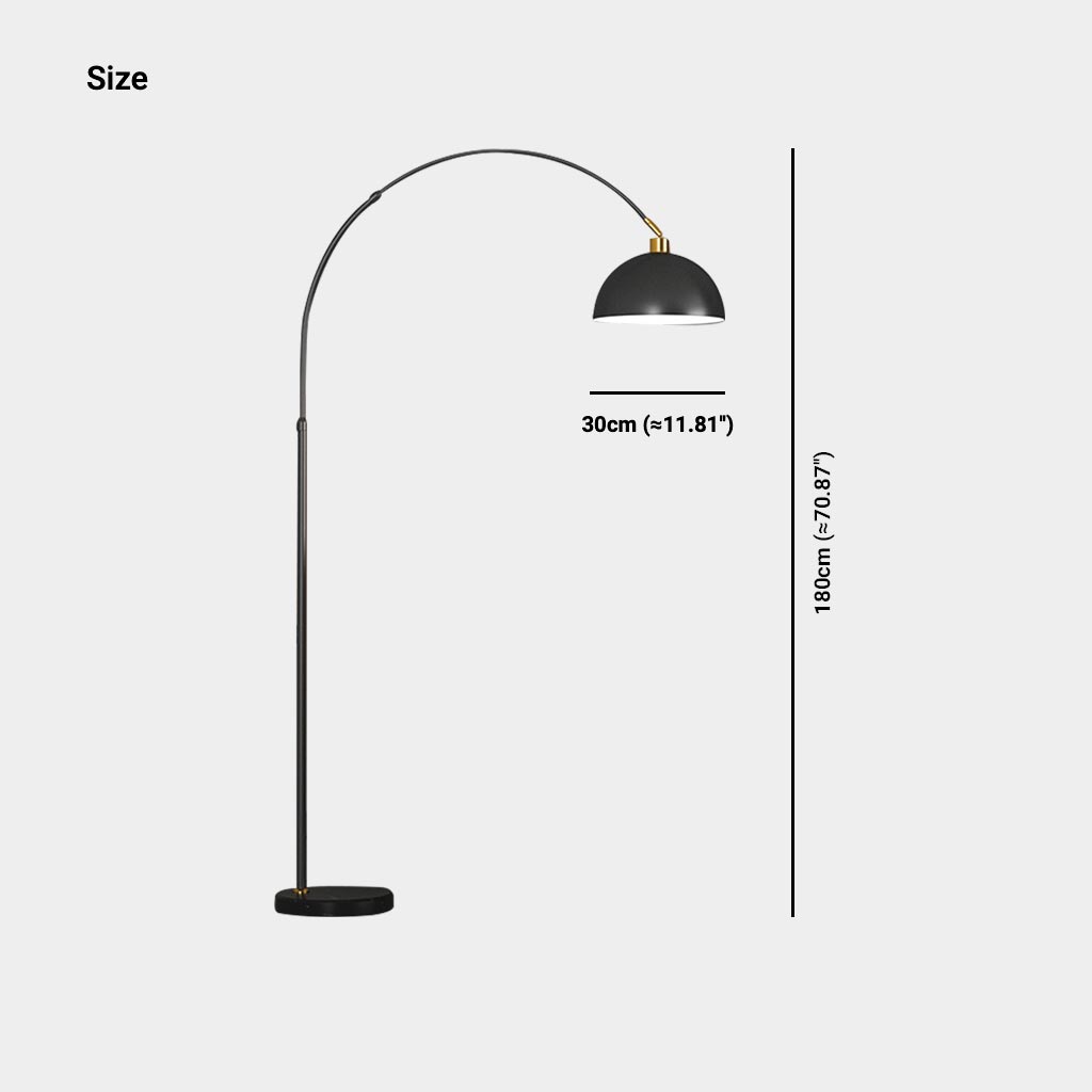 Lampadaire moderne en arc avec dôme de pêche, noir / or
