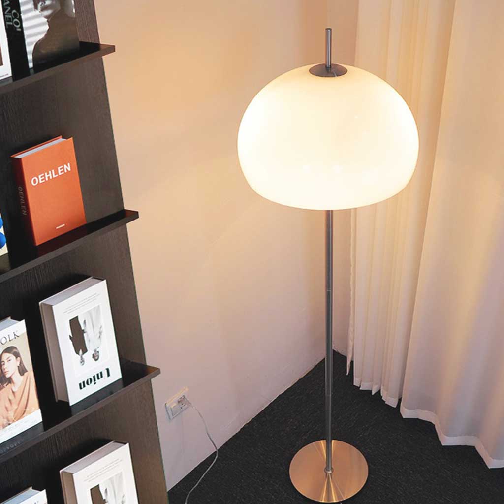 Lampe sur pied Rétro Bauhaus Dôme Champignon en Verre, Blanc/Orange