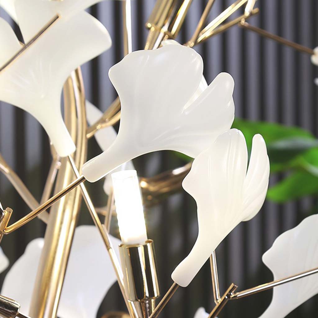 Lampe sur pied décorative en céramique avec feuilles de ginkgo