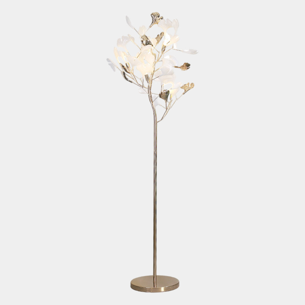 Lampe sur pied décorative en céramique avec feuilles de ginkgo
