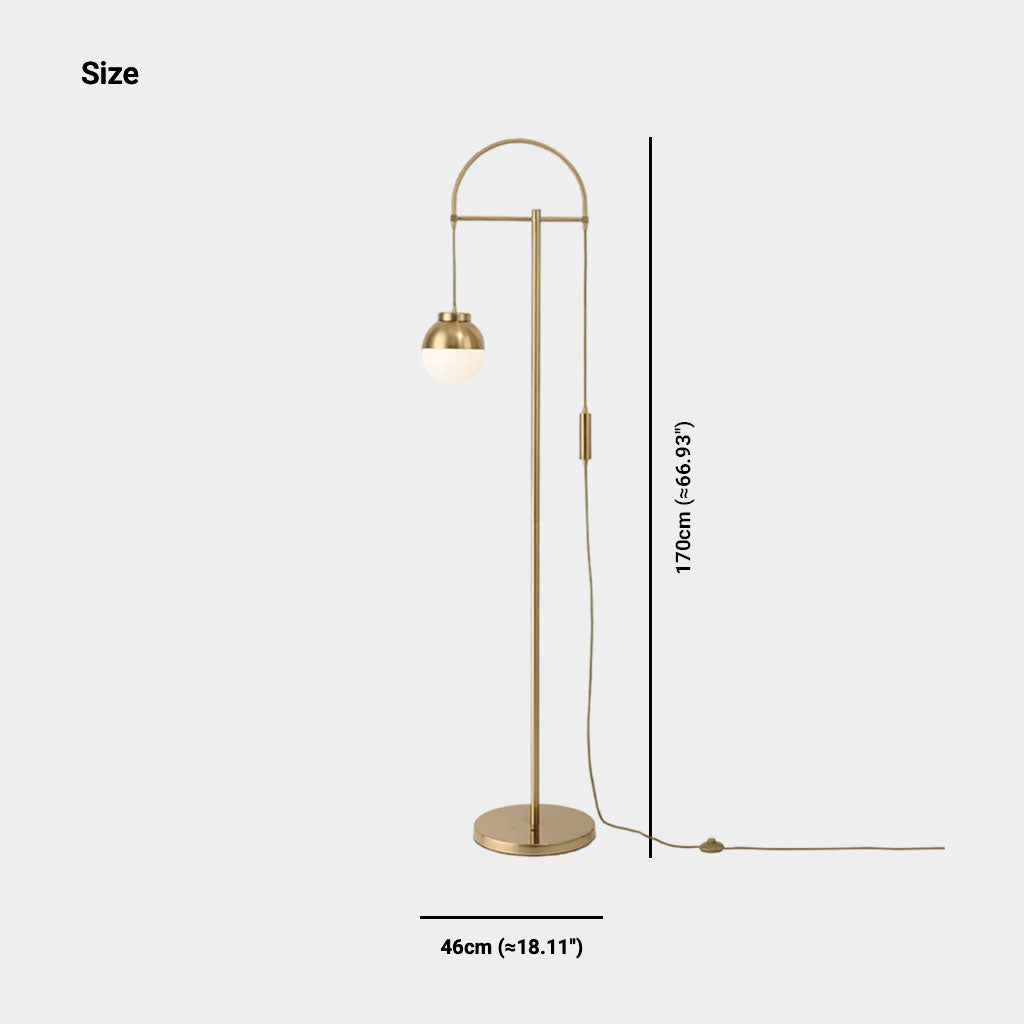 Lampe sur pied en fer doré avec globe en verre courbé nordique