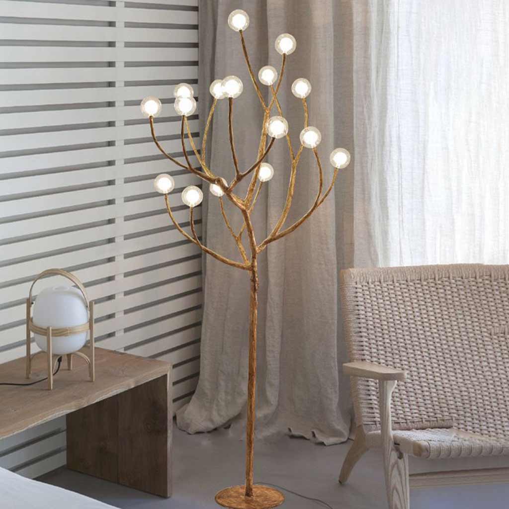 Lampe sur pied rétro en métal naturel branche d'arbre Plusieurs globes terrestres