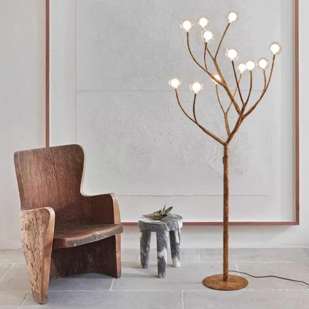 Lampe sur pied rétro en métal naturel branche d'arbre Plusieurs globes terrestres