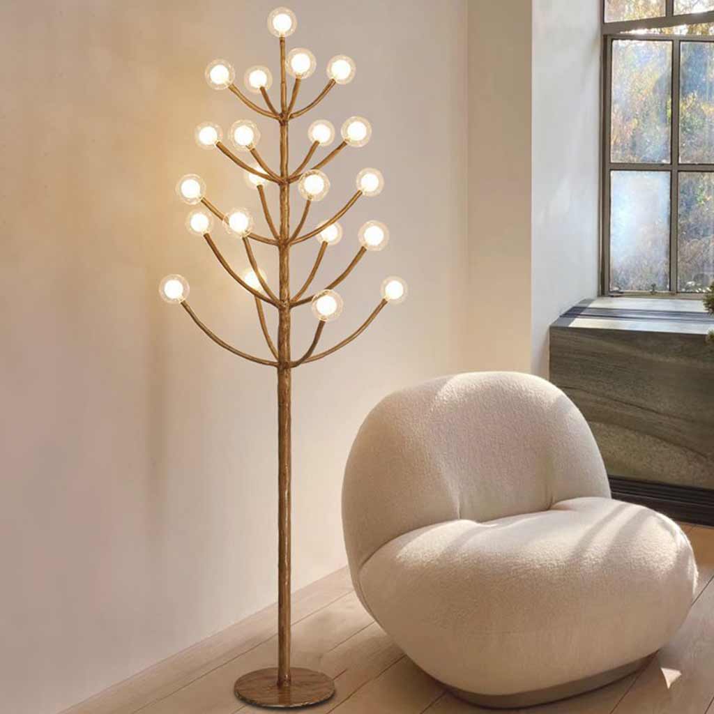 Lampe sur pied rétro en métal naturel branche d'arbre Plusieurs globes terrestres