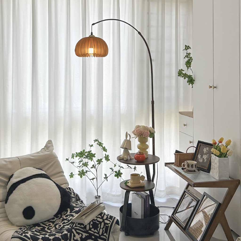 Lampe sur pied rétro ronde réglable avec table
