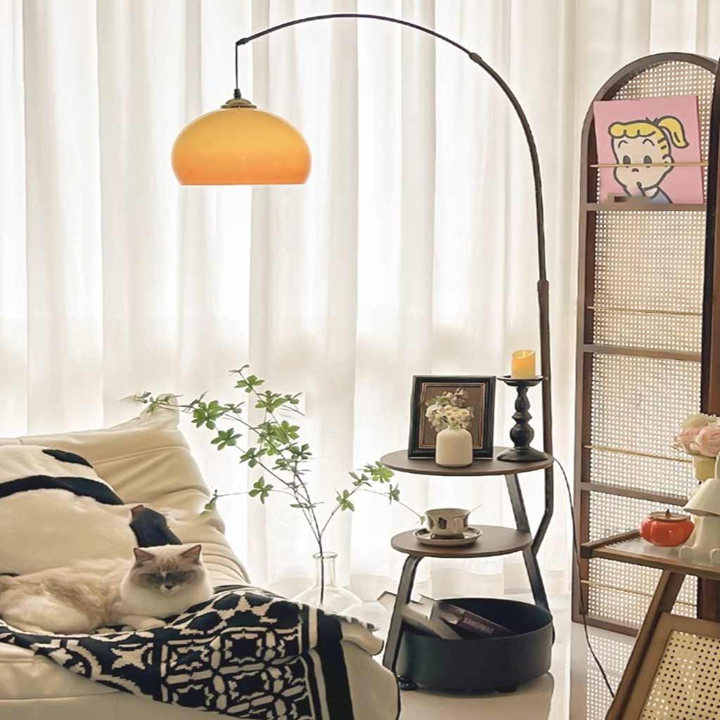 Lampe sur pied rétro ronde réglable avec table