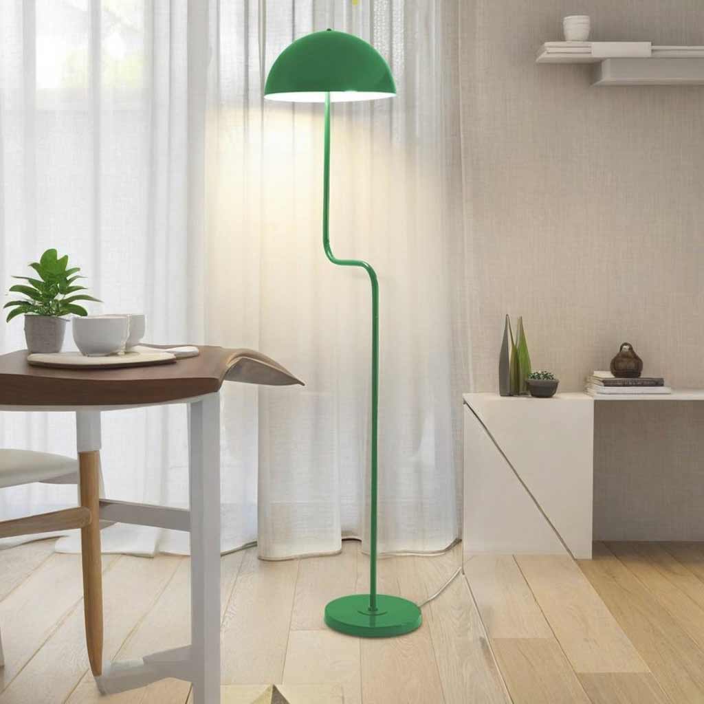 Lampadaire unique en fer léger avec un dôme champignon, vert